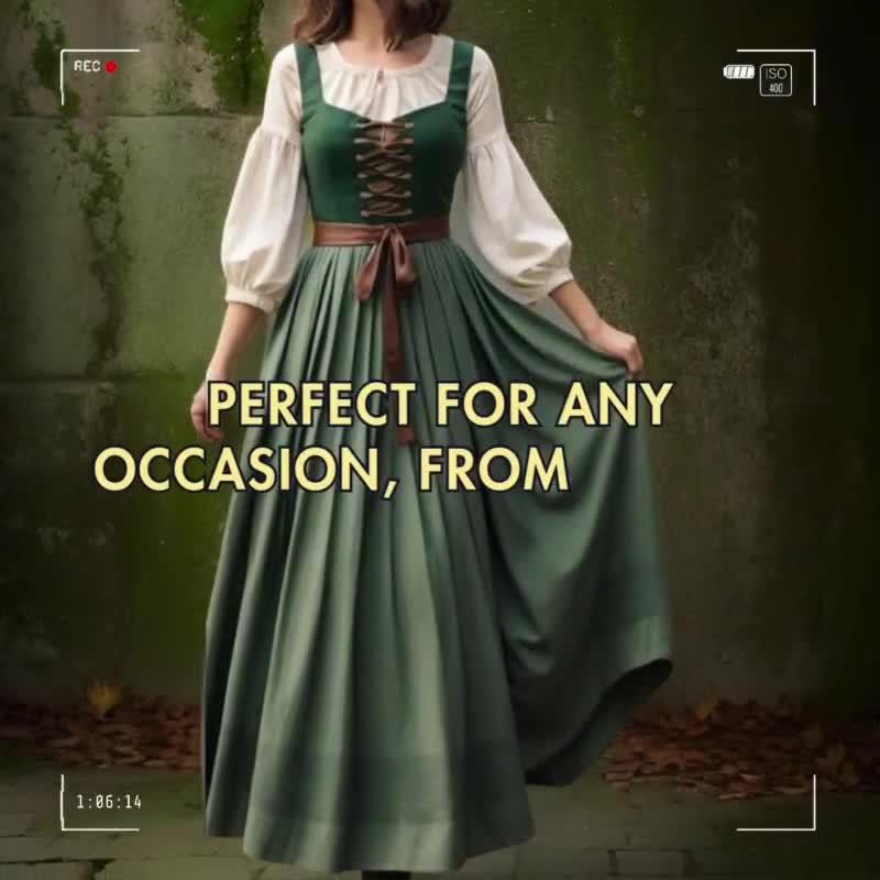 Green Renaissance Peasant Dress | Medieval Festival Women's Costume | Laced  Bodice Cosplay Dress | Puffed Sleeves Historical Outfit