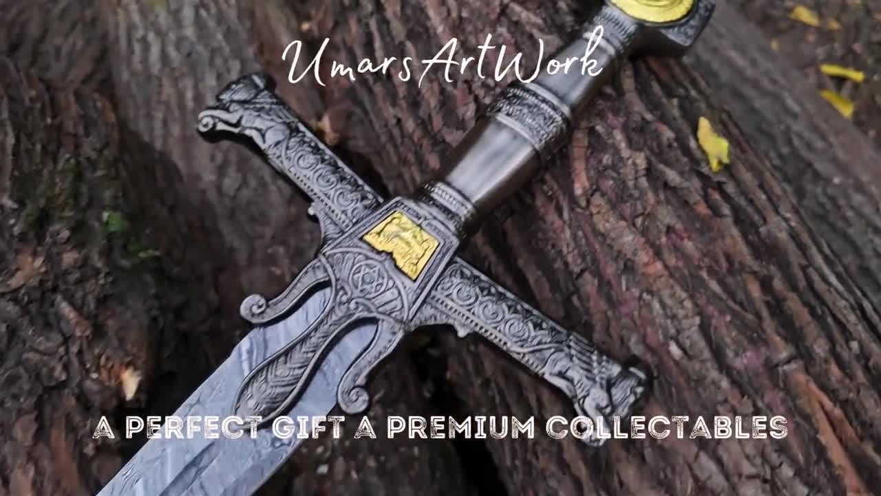 手鍛造ダマスカス鋼キングソロモン十字軍剣ダビデの星中世剣