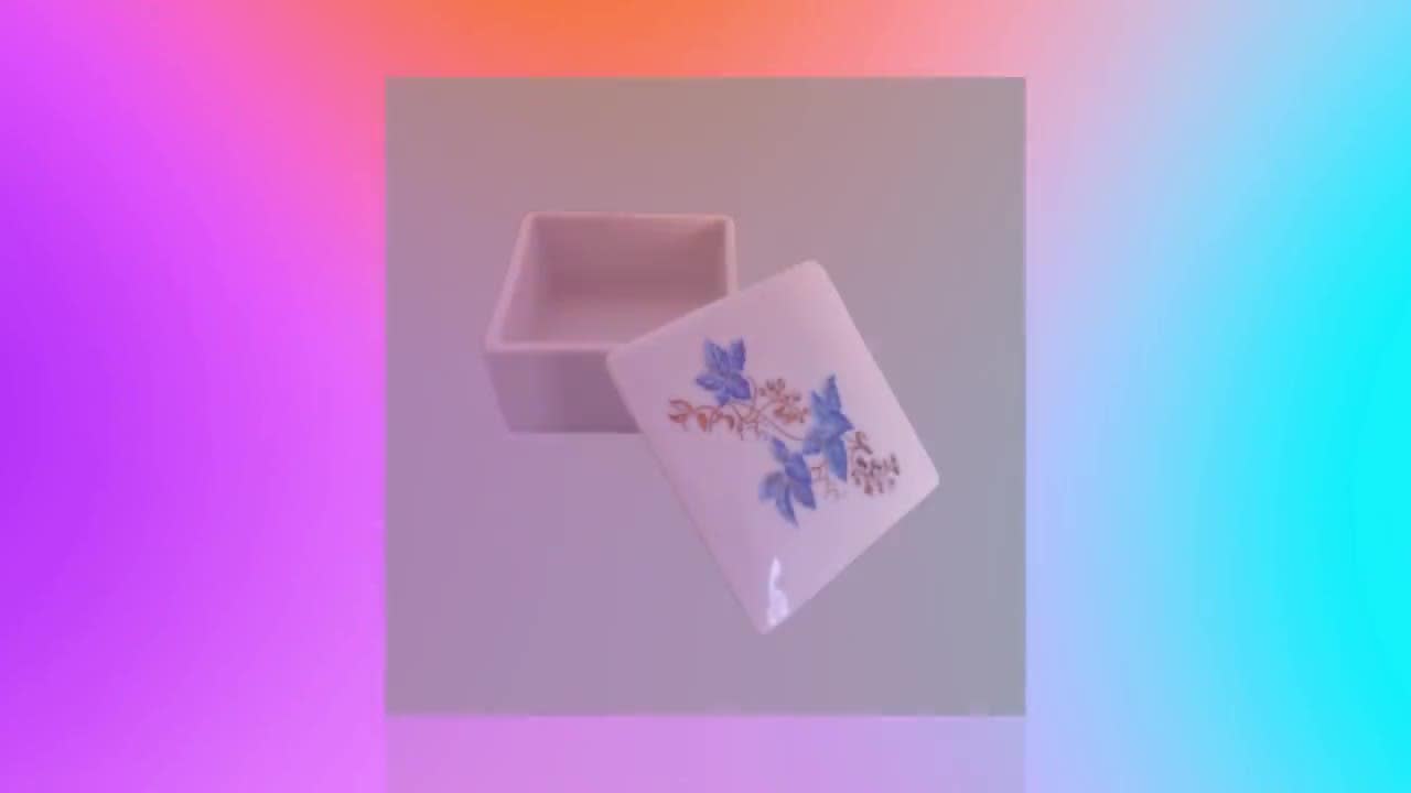 ヴィンテージ イタリア製 陶器製 小物入れ：青い花柄のジュエリーの