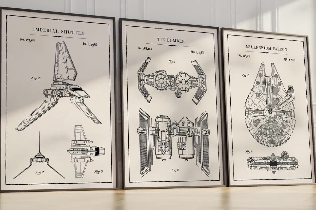 Star Wars Blueprints Wall Art, Vehicles Movie Poster Print, Patent
