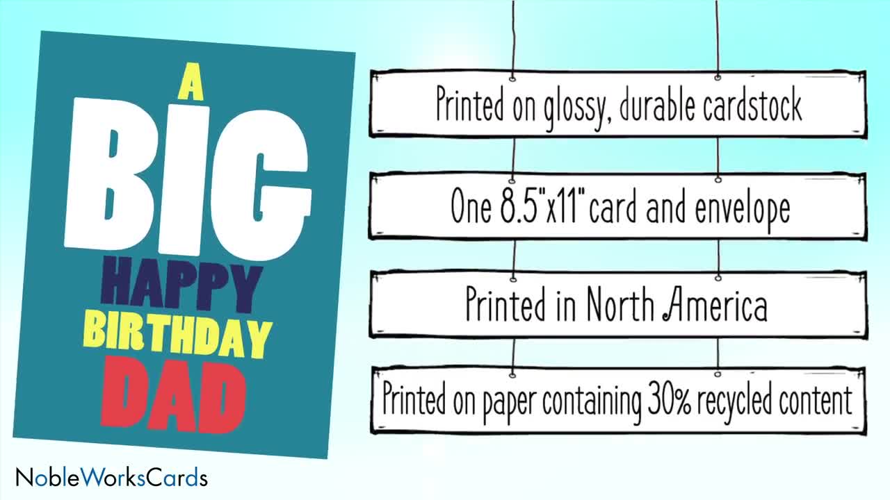 Tarjeta de felicitación gigante de cumpleaños para papá, 21,5 x 28 cm con sobre (1 unidad) Tarjeta gigante de feliz cumpleaños para papá, para él o para ella video poster