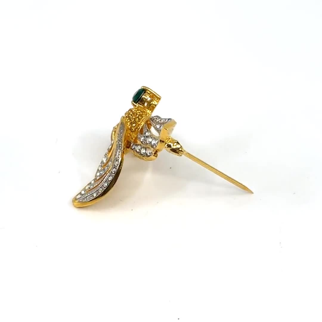 ビンテージ ブローチ チェコ硝子 バタフライ 5色クリスタル装飾 238