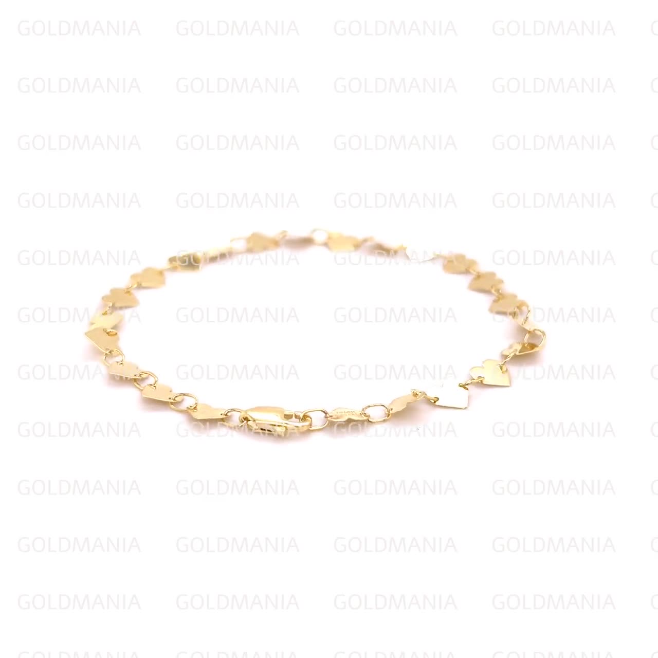 14K Yellow Gold Heart Mirror Link Chain Bracelet for Women, 7 Inch, 5mm  Thick, Real Gold Bracelet, Lightweight Bracelet 