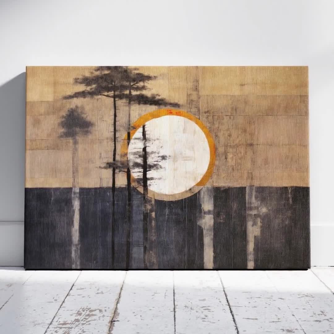 Tranquil Japandi Canvas Print, Zen Minimalist Landscape Art