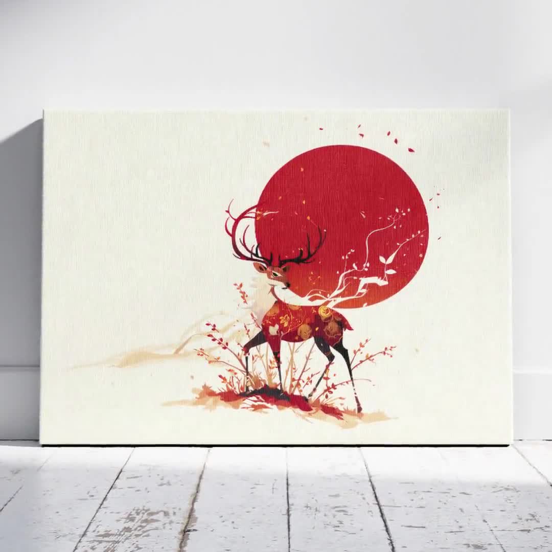 Peaceful Deer Spirit Canvas, Serene Nature Gallery Wrap, Japanese