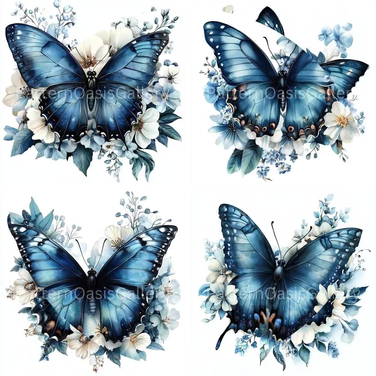 20 Blue Butterfly with Flowers Clipart, Blue Butterflies Images, High  Quality JPGs, Clipart Bundle, Paper Craft, Junk Journal, Scrapbook, image size:1280x1280