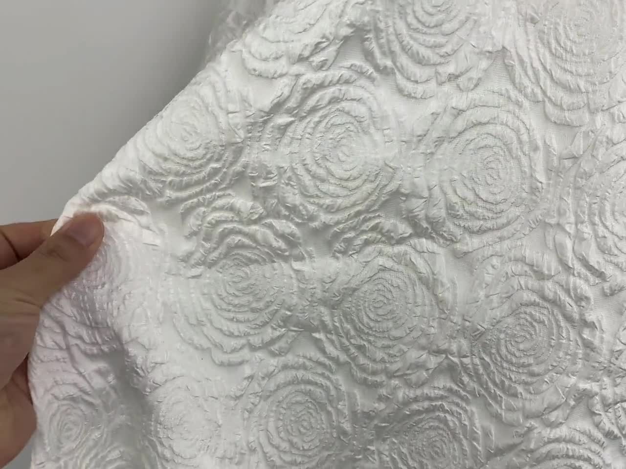 White embossed Rose flower Polyester Jacquard fabric 58