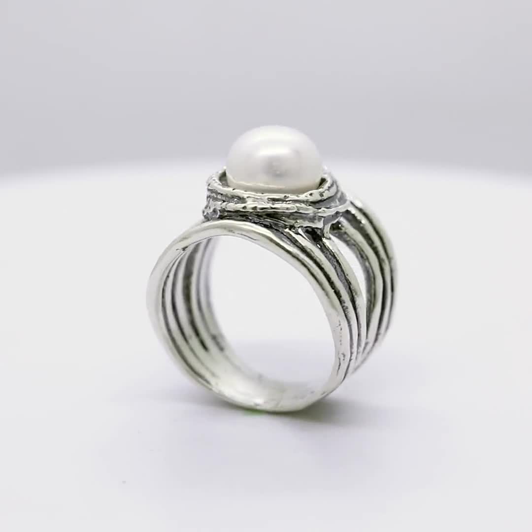 Textured Pearl and Silver Ring, Pearl Solo Ring, Freshwater Pearl 925  Sterling Multi-strand Band, Elegant Stylish Design, Mothers Day Gift - Etsy