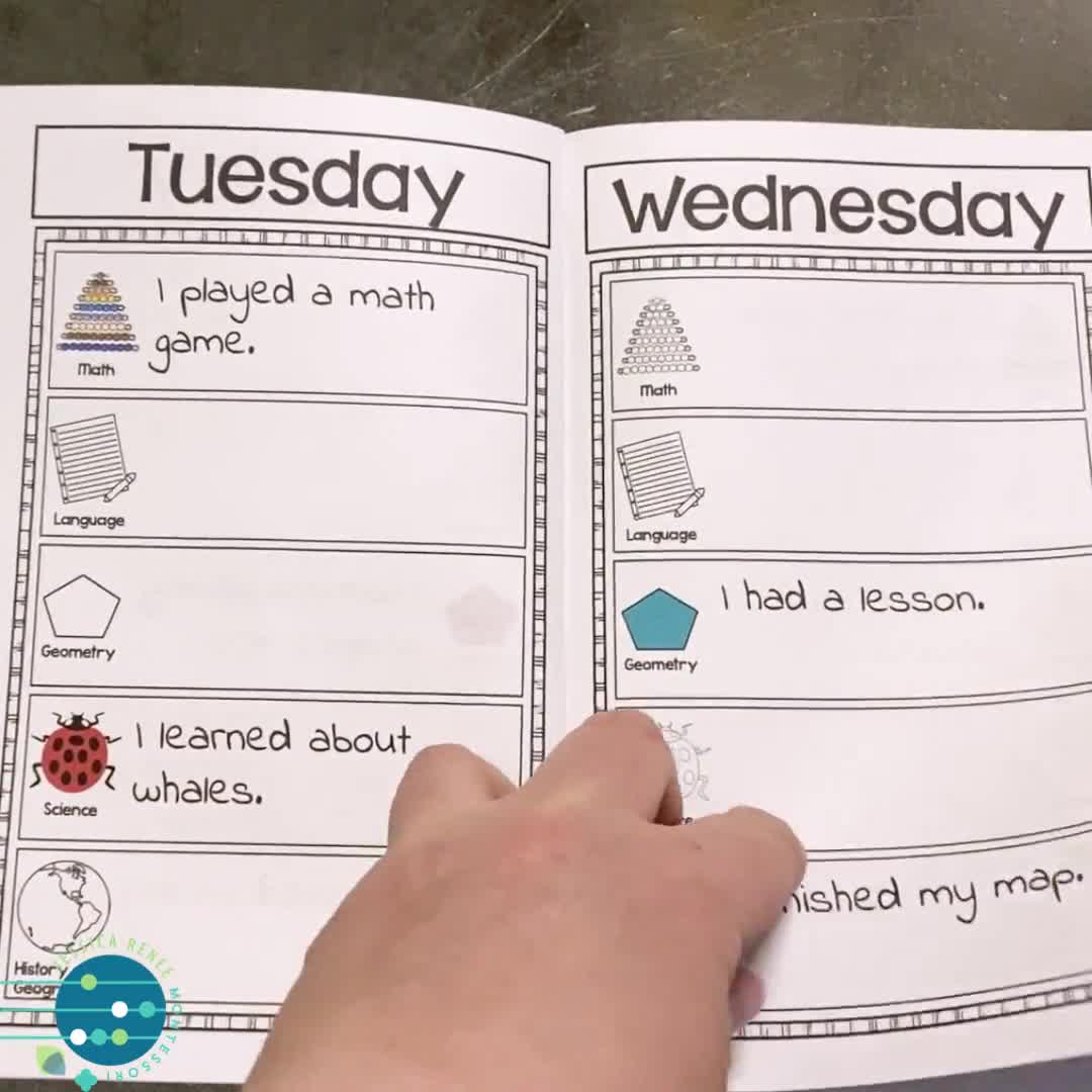Montessori Work Plan Booklet, Weekly Progress Journal, Goal