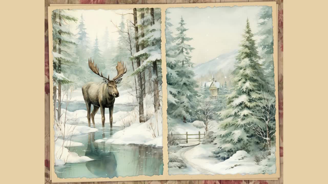 Watercolor Forest Junk Journal Printable Pages, Winter