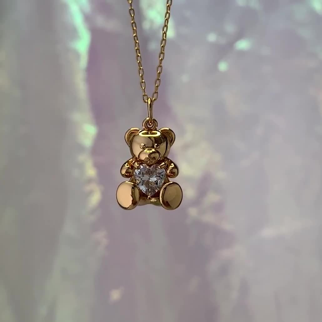 Teddy Bear Necklace Cute Jewelry Charm Necklace Nostalgic Angelcore  Aesthetic Dainty Crystal & Gold Valentine\'s Day Gift - Etsy