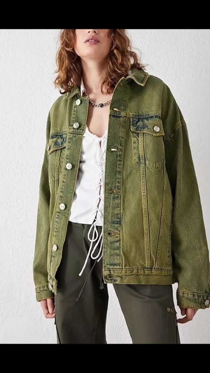 Adviicd Denim Jackets For Women Trendy Women's Basic Button Down Long Sleeve Stretchy Jean Trucker Denim Jacket (Dark Blue,M