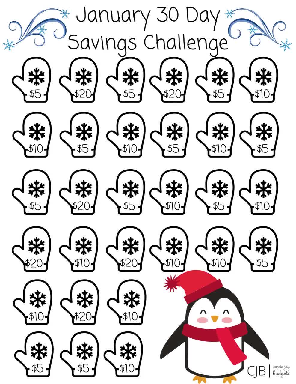 buy 30 day january savings challenge, printable goal and guide