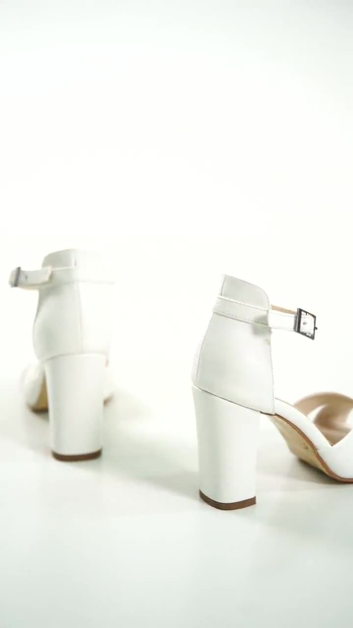 Rachelle Optic White Leather Block Heel Sandal