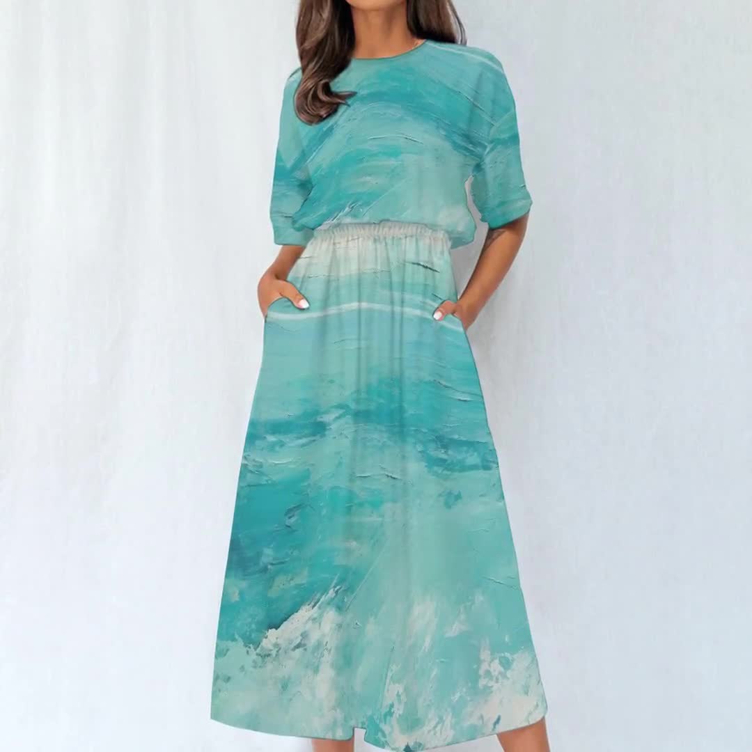 surf the wave beach dress reviews Wavey Lady Dress Oil Green / Large main image 1