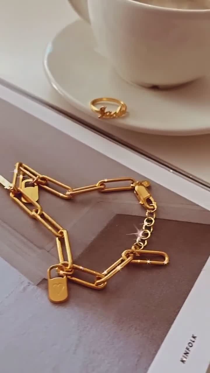 The Charmer Link Initial Bracelet - Rose Gold Plated - Oak & Luna