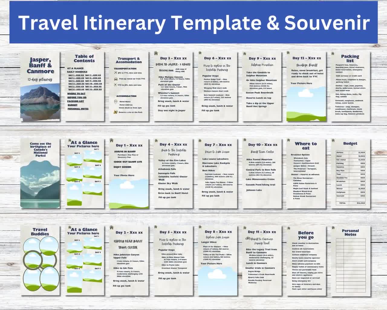 Jasper, Banff & Canmore Travel Itinerary Template, Hyperlinked Travel  Journal, Vacation Diary, Travel Souvenir, Editable Travel Itinerary