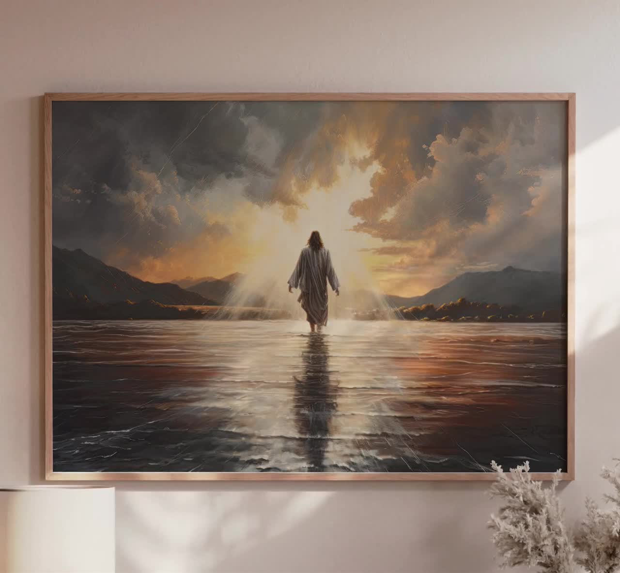 Painting, Art Oil Jesus Christian Walking Print, Religious Clouds Wall Art, Original Religious Matte Print Christ Etsy - Water Wall Holy Decor, on