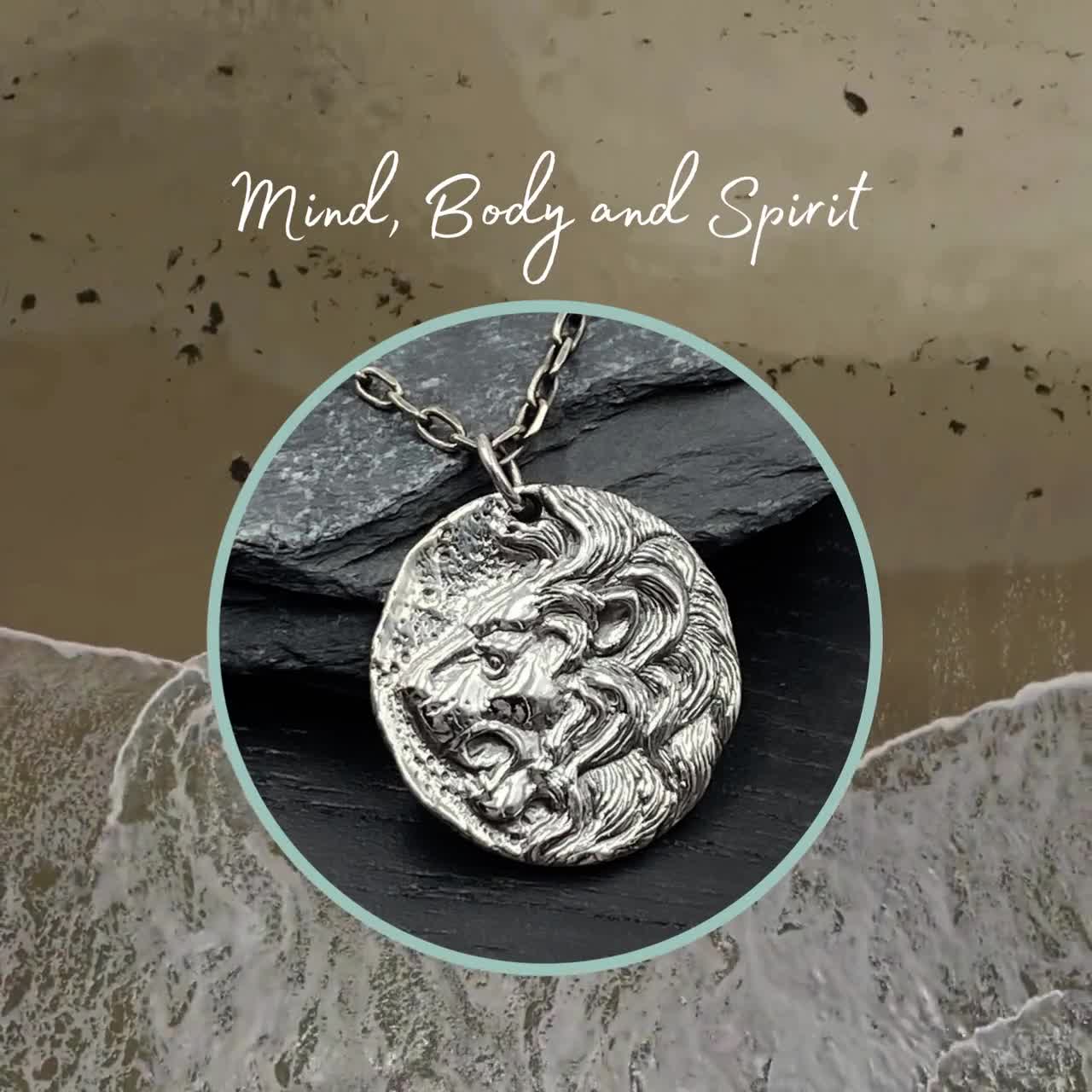 Sterling Silver Lion Head Necklace, Lion's Mane Coin Pendant