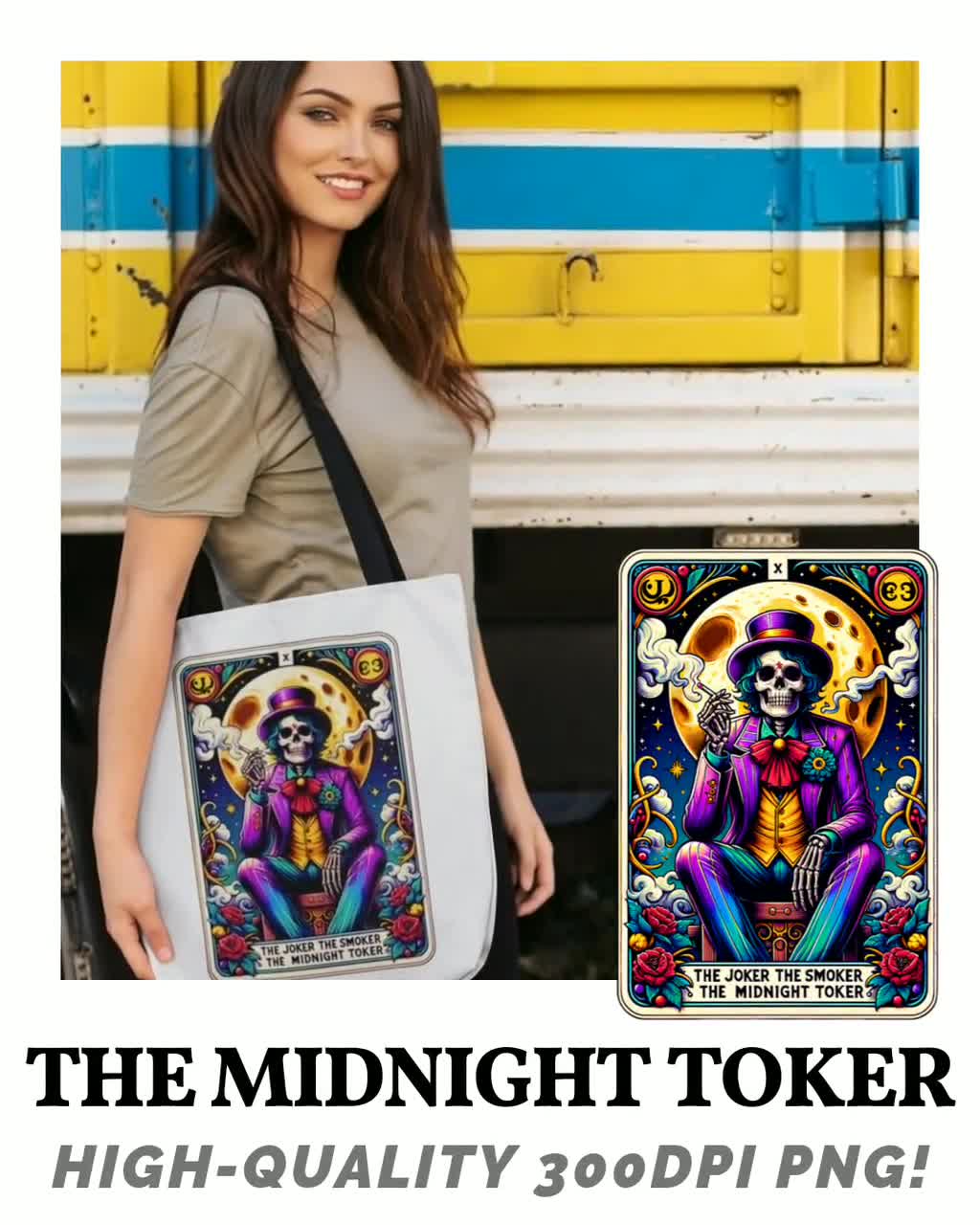 The Joker Smoker Midnight Toker Tarot Card PNG, Skeleton