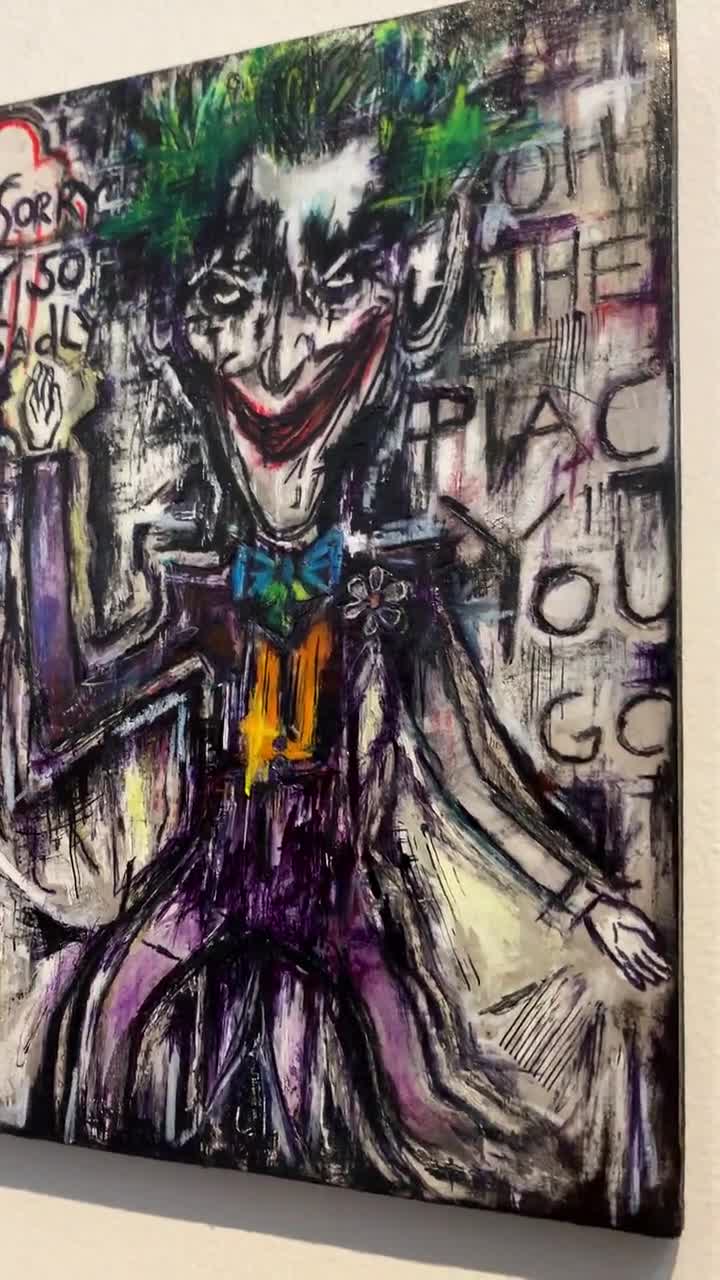 The Joker Original Mixed Media Collage on Recycled Wood-drawing