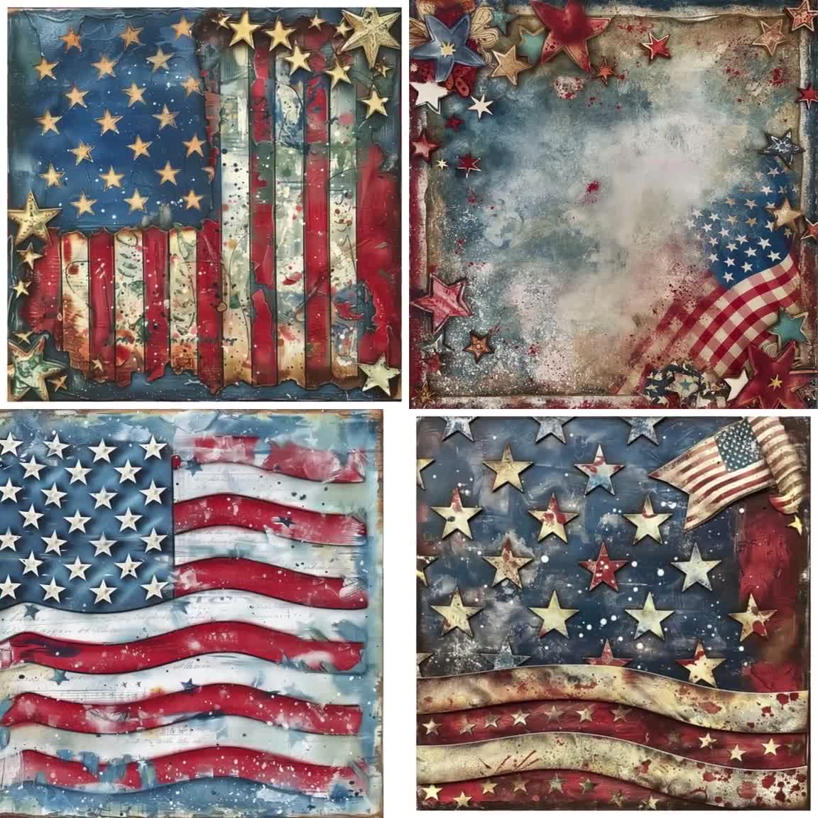 Vintage Americana Scrapbook Papers, Patriotic Digital Backgrounds