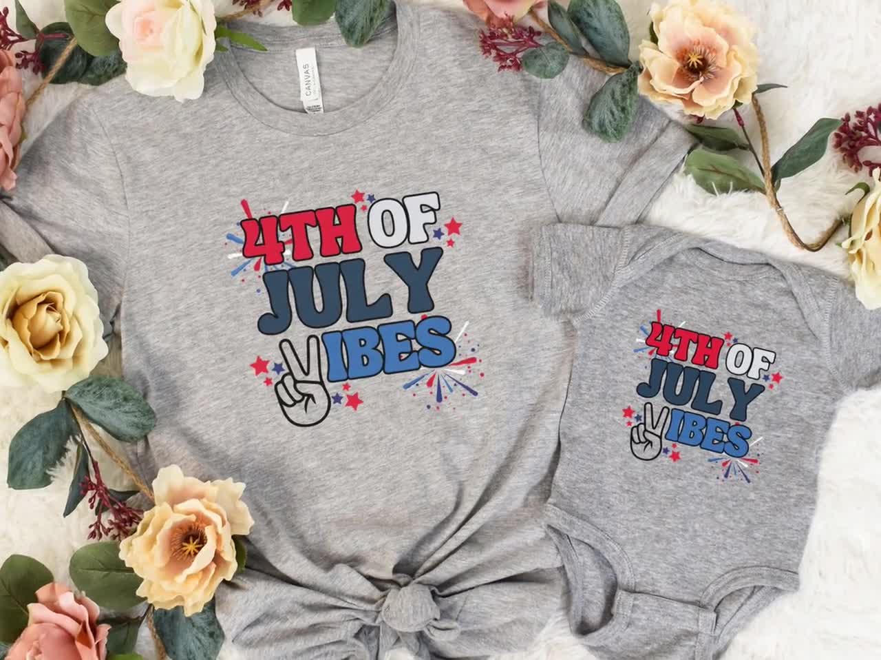 4th of July Vibes Family Shirt, Fourth of July Matching T Shirt, Patriotic  Family Shirt, 4th of July Crew Party Shirt, Mommy and Me Outfit