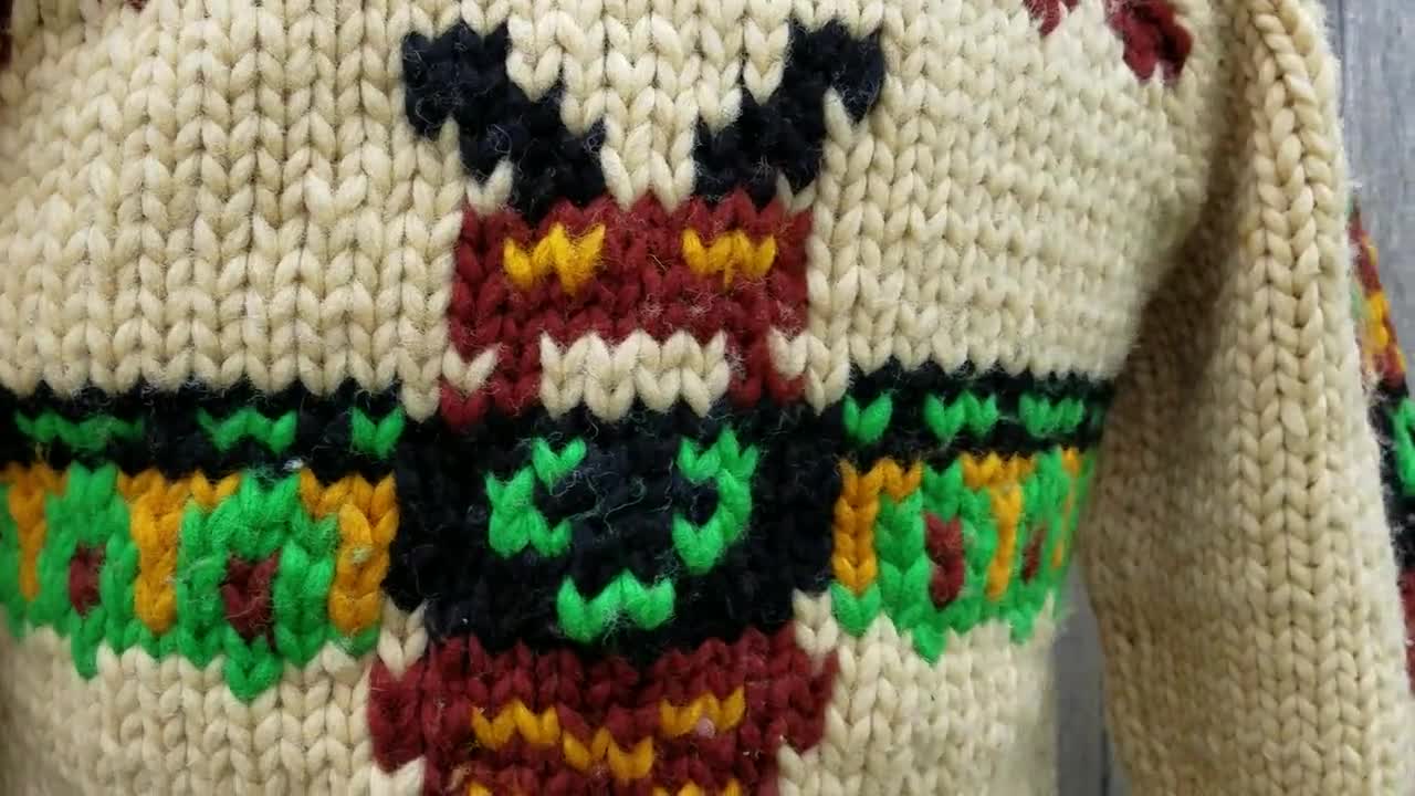 Vintage KANATA Hand Knit Chunky Cowichan Inspired Sweater Jacket - Heavy  Virgin Wool Totem Poles & Orcas Coastal Pacific Northwest Full Zip