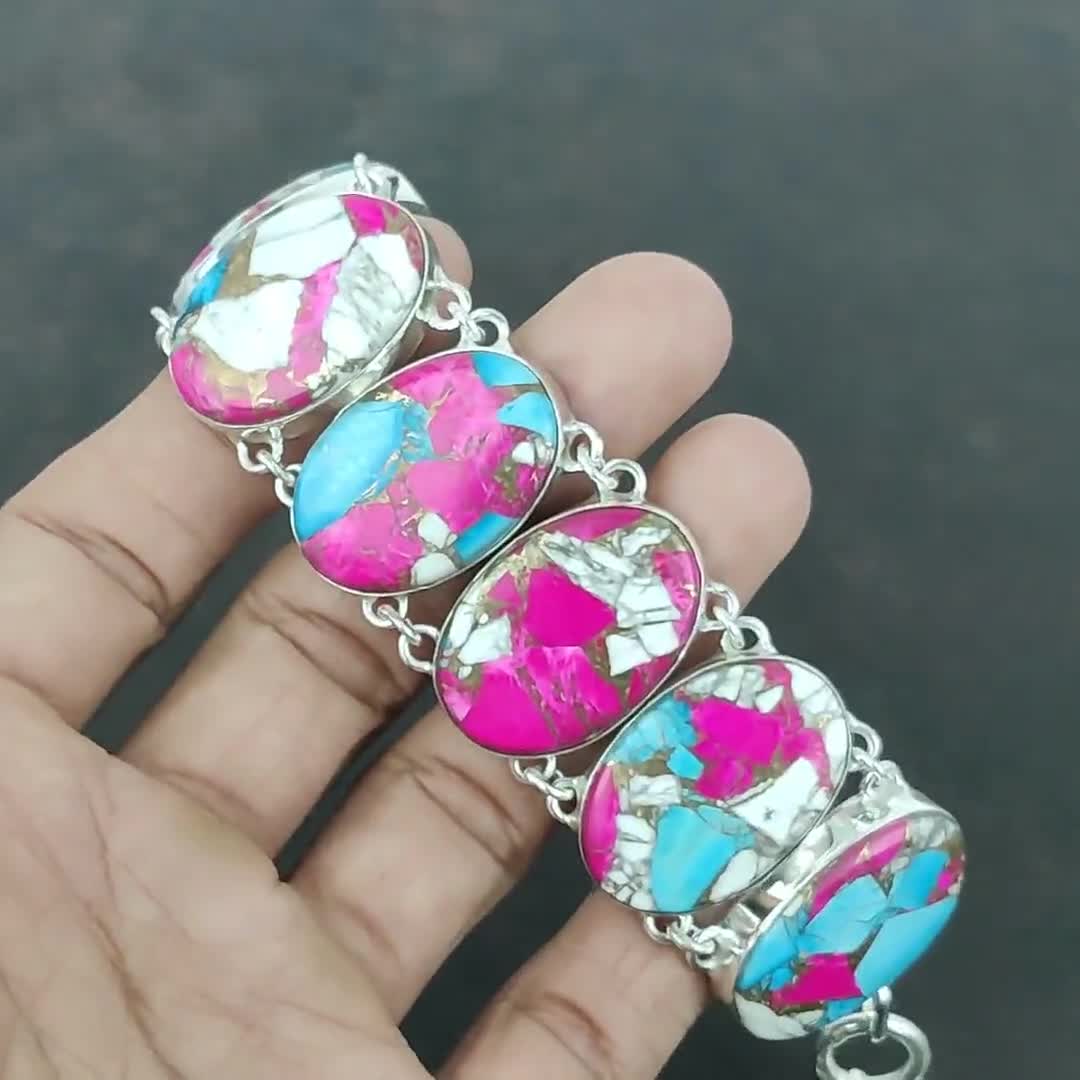 コットンキャンディターコイズブレスレット：925スターリングシルバー