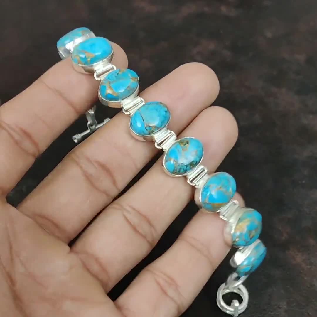【AEKKI】Secret Code turquoise Gemstone Bracelet Original Natural Iranian Turquoise Gemstone Bracelet (8-9mm