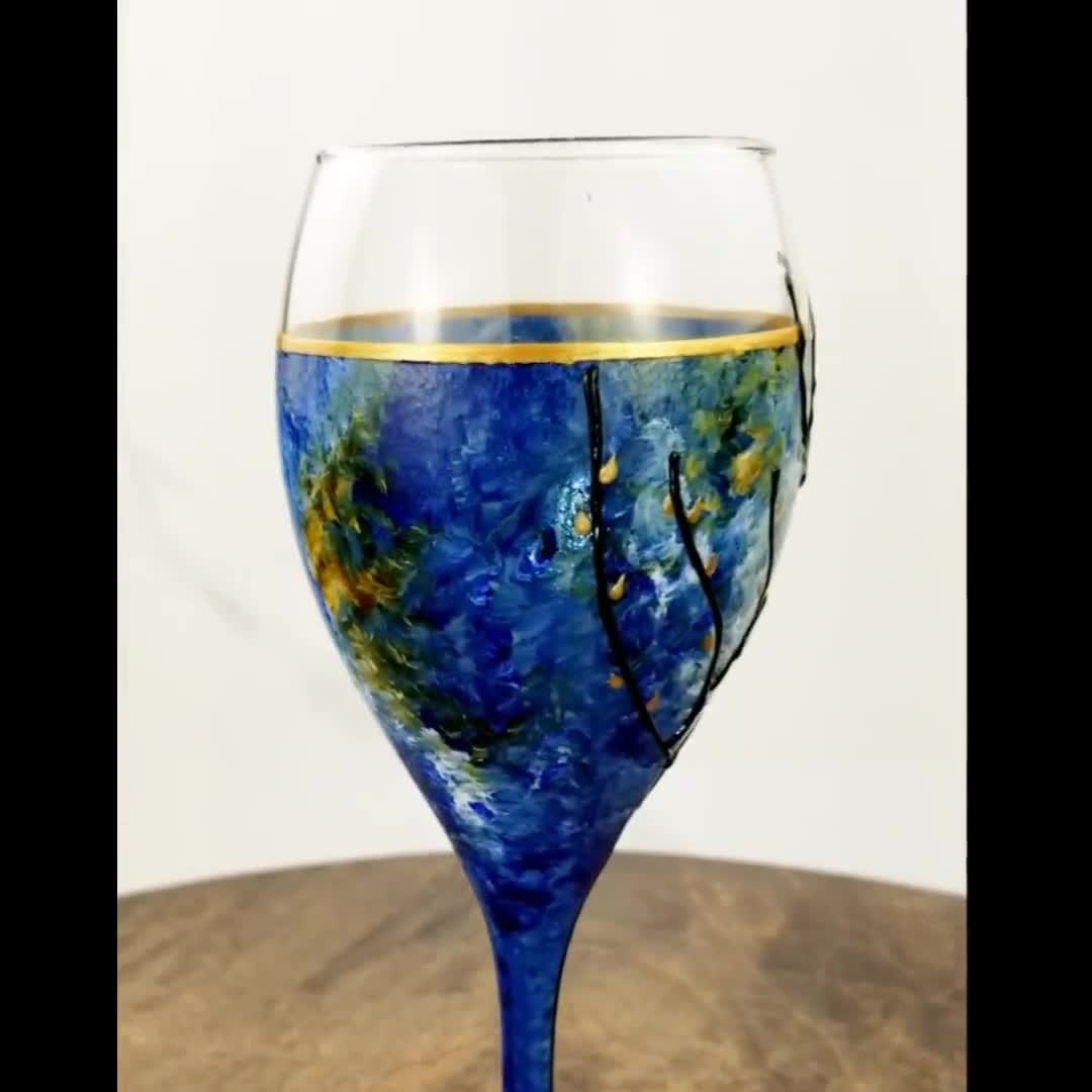 Wine Glass Tree of life Kiddush Cup Hand Painted Lapis Blue, Sun Yello,  White, Jewish, Holiday Gifts, Wedding Gift, Bat Mitzvah, Custom