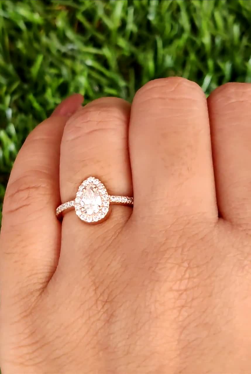 Natural Pear Diamond Ring, Pear Diamond Engagement Ring, White Color Pear  Diamond Ring, Hidden Halo Pear Diamond Ring, Pear Cut Ring KDL9755