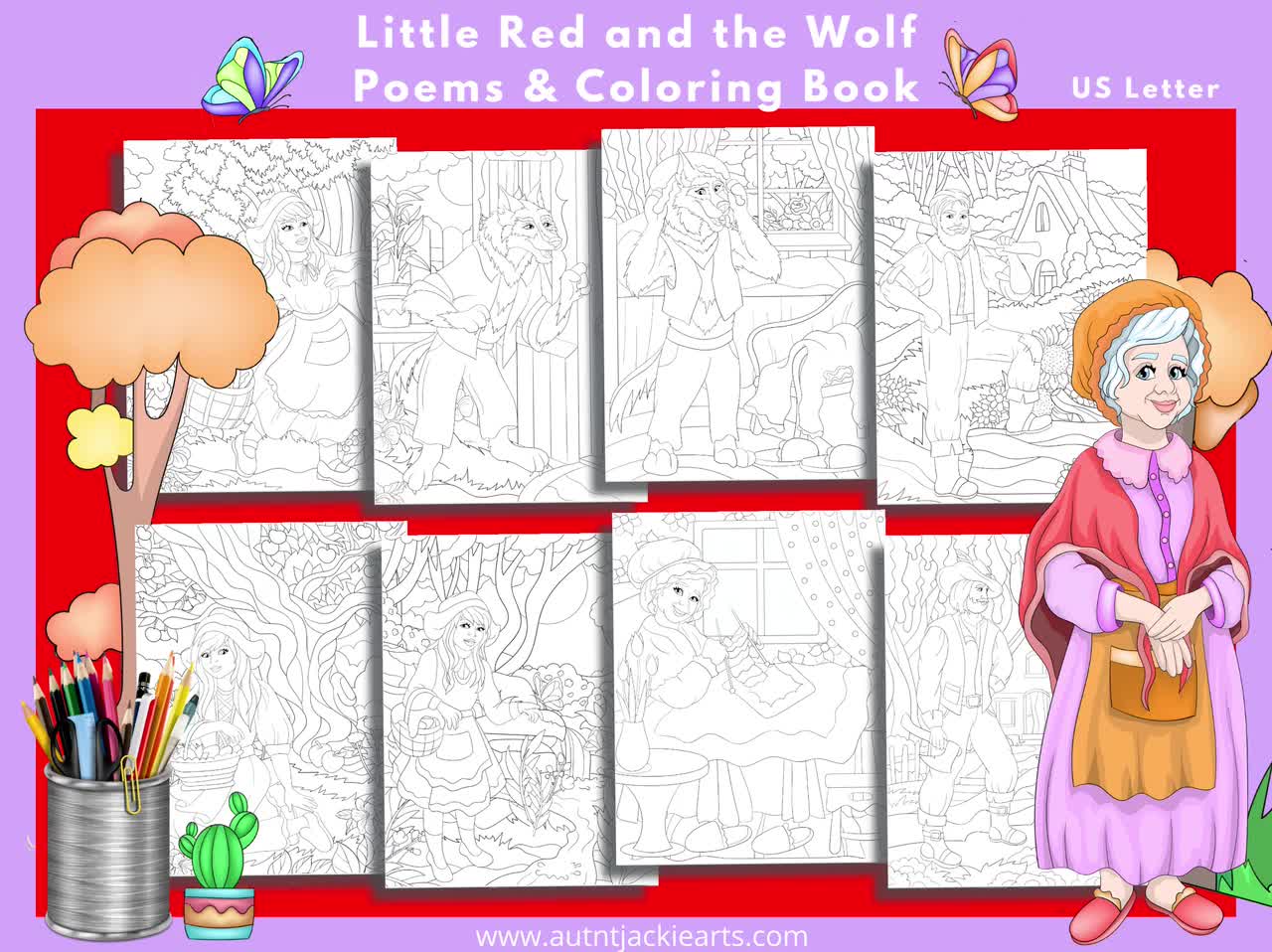 Cappuccetto Rosso, Lupo Cattivo, Poesie, Libro da colorare, Libro da colorare di storie classiche, Cappuccetto da colorare, Pacchetto da colorare, per adolescenti, 30 pagine video poster