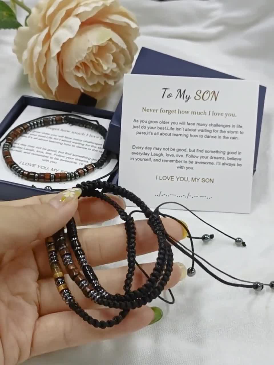 To My Son I Love You Morse Code Bracelet With Card Adjustable Message  Bracelets Son Gift from Mom Dad Birthday Chrismas Gift