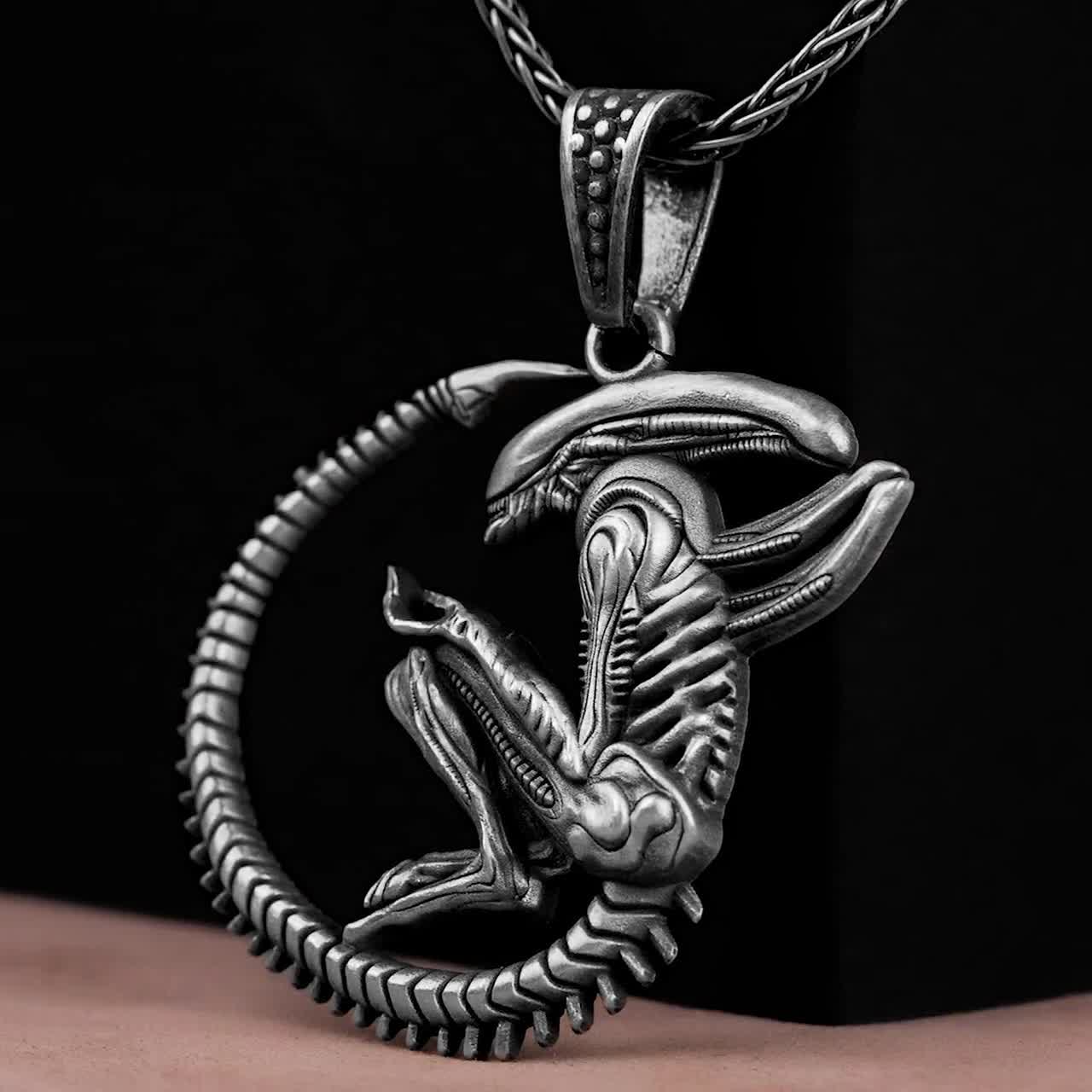 Alien Silver Men Nekclace, Alien Scifi Charm Pendant