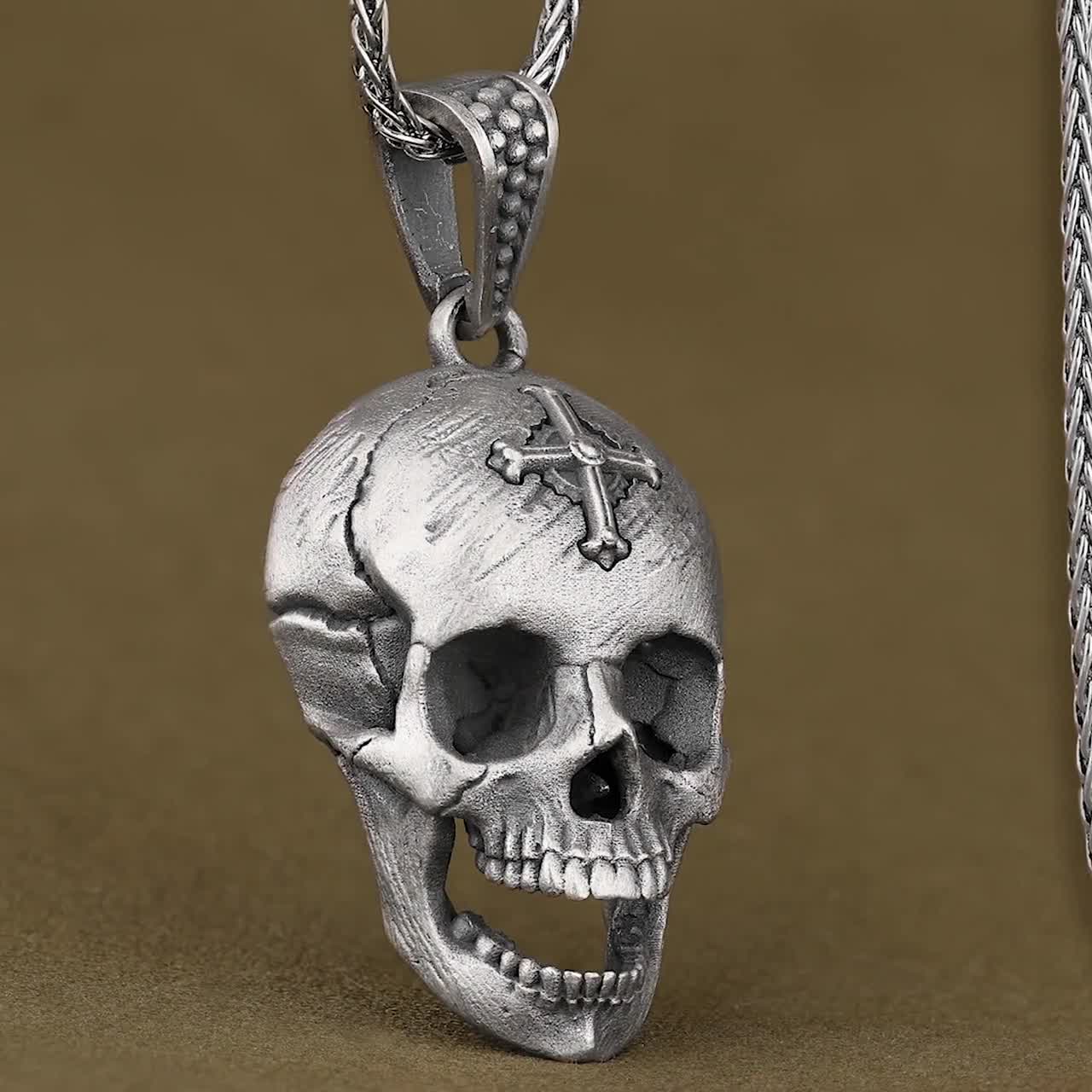 Ciondolo Teschio In Argento Per Uomo E Donna Con Texture Ossidate, Ciondolo Memento Mori - Italia - Foto 4