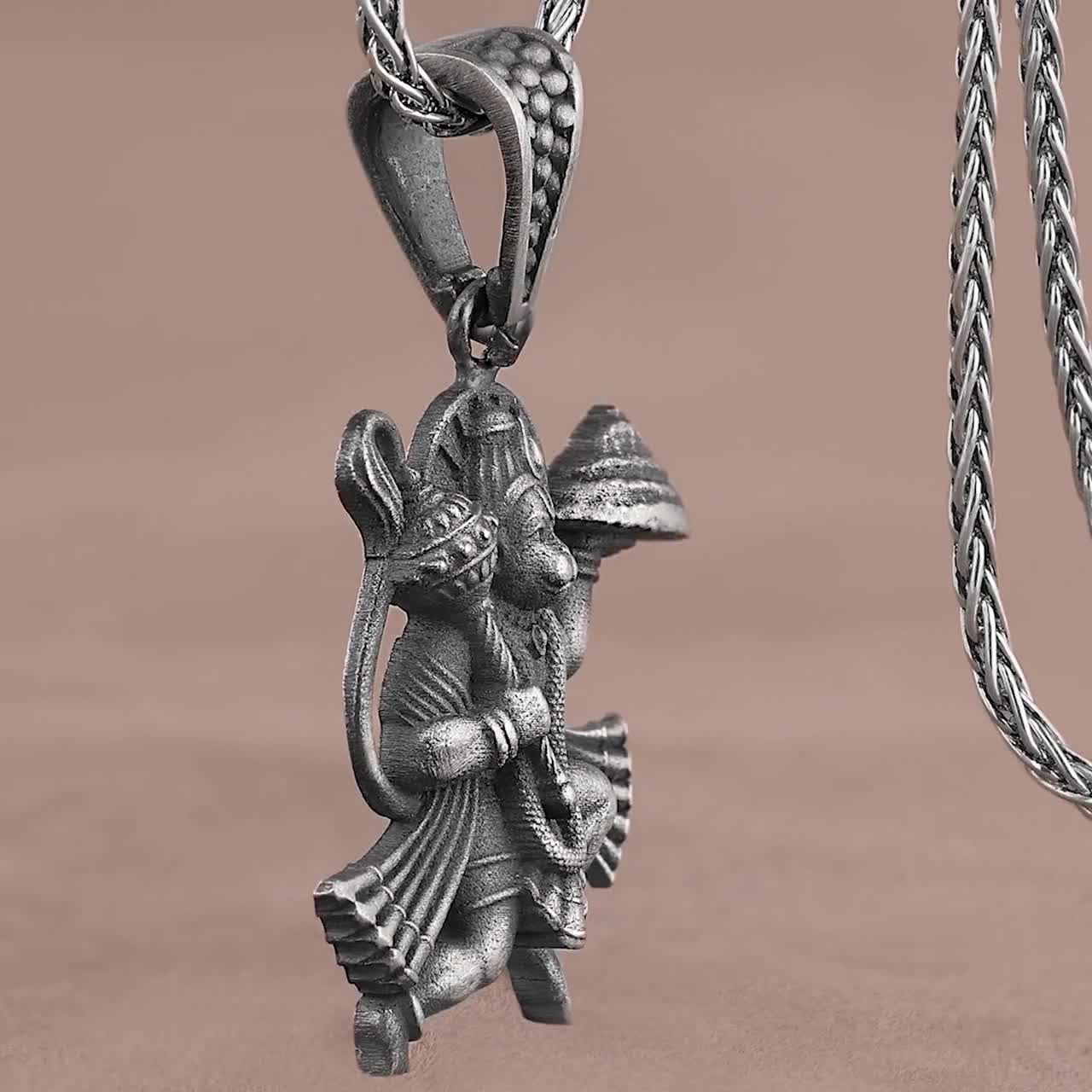 3D ハヌマーン JI ペンダントネックレス、925 スターリングシルバー