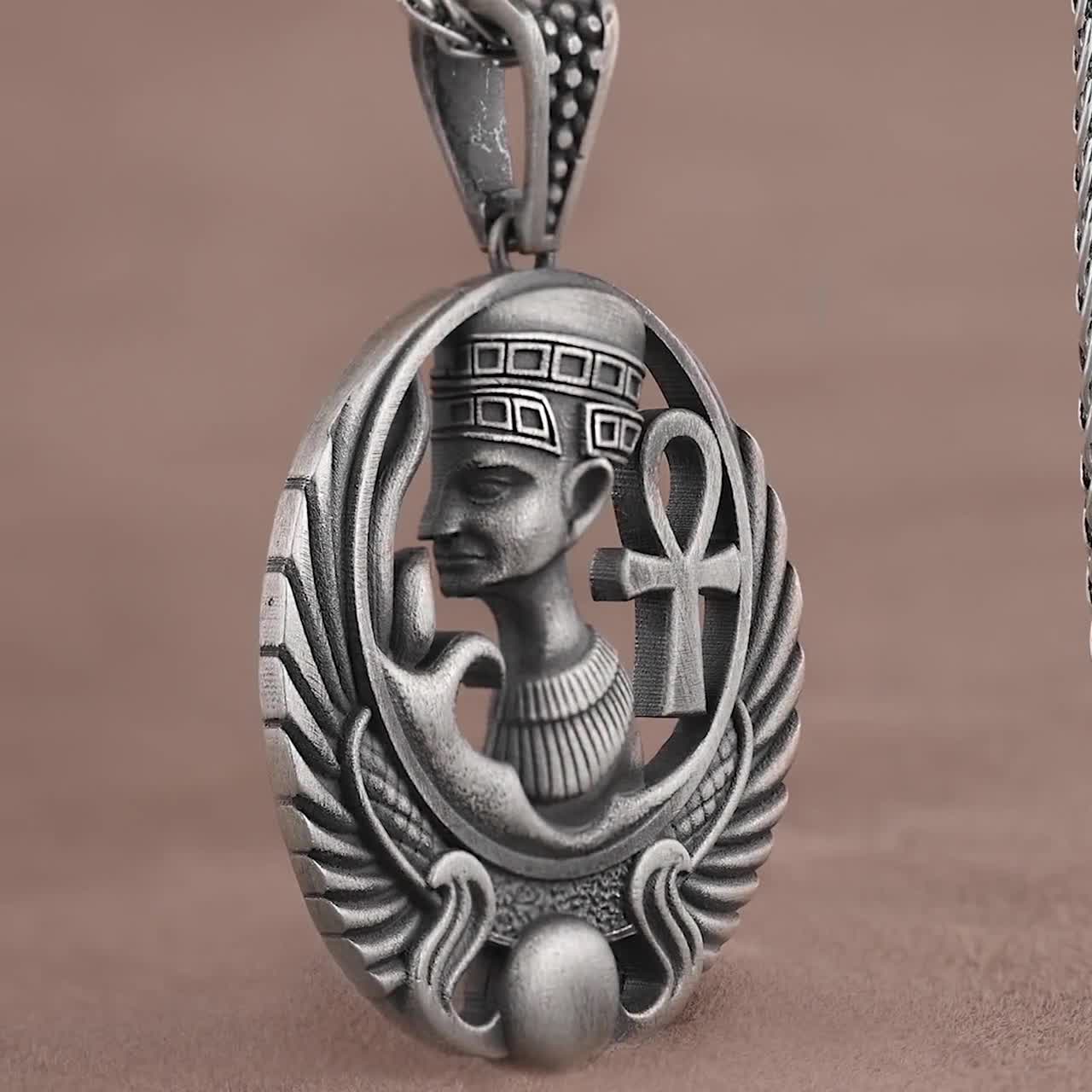 エジプトのアンク シルバー ネックレス、3D アンク ペンダント、古代