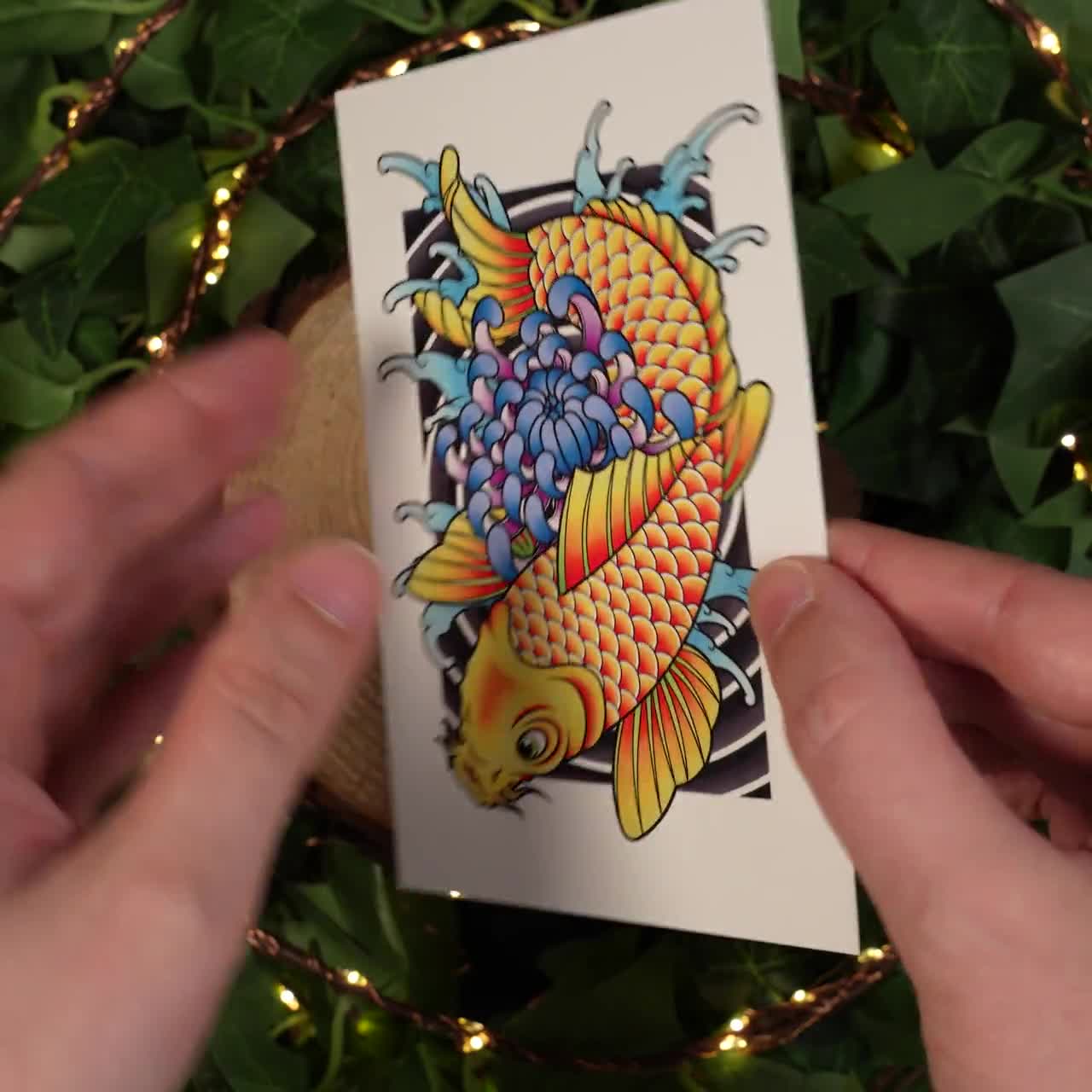 Koi Fish and Chrysanthemum Traditional Hand Drawn Irezumi Tattoo Flash Fine  Art Waterproof Vinyl Sticker and Postcard Art Print, image size:1280x1280