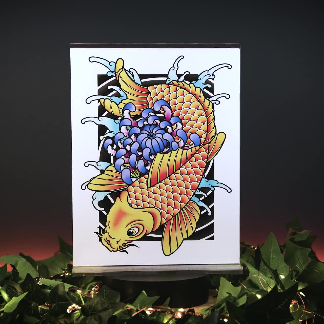 Koi Fish \u0026 Chrysanthemum - Traditional Irezumi Japanese Tattoo Flash Hand  Drawn Original Art Print Poster - Etsy, image size:1280x1280