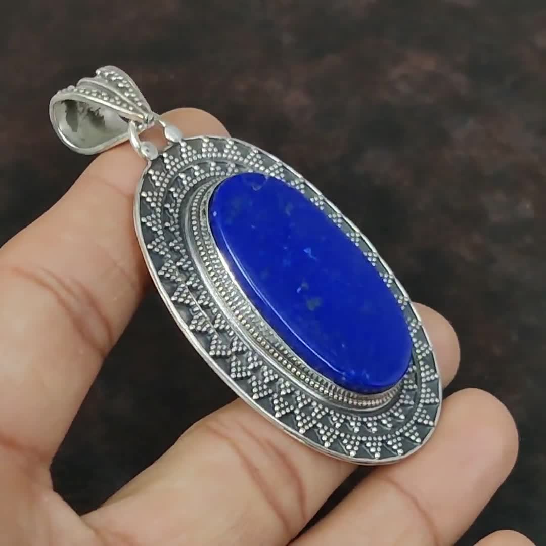 Pendentif Lapis-lazuli Bleu Fait Main Ethnique Design Unique - Bijou Artisanal Inde