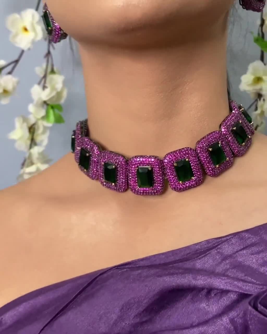 Emerald Choker Necklace Pink Ruby Necklace Emerald Green Necklace American  Diamond India Choker Pink Sapphire Necklace Sabyasachi Jewelry