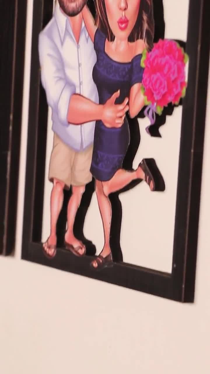 Retrato personalizado de caricatura de pareja, retrato de dibujos animados  de parejas, regalo de pareja de aniversario, marco de madera de impresión  de caricatura, regalo de San Valentín