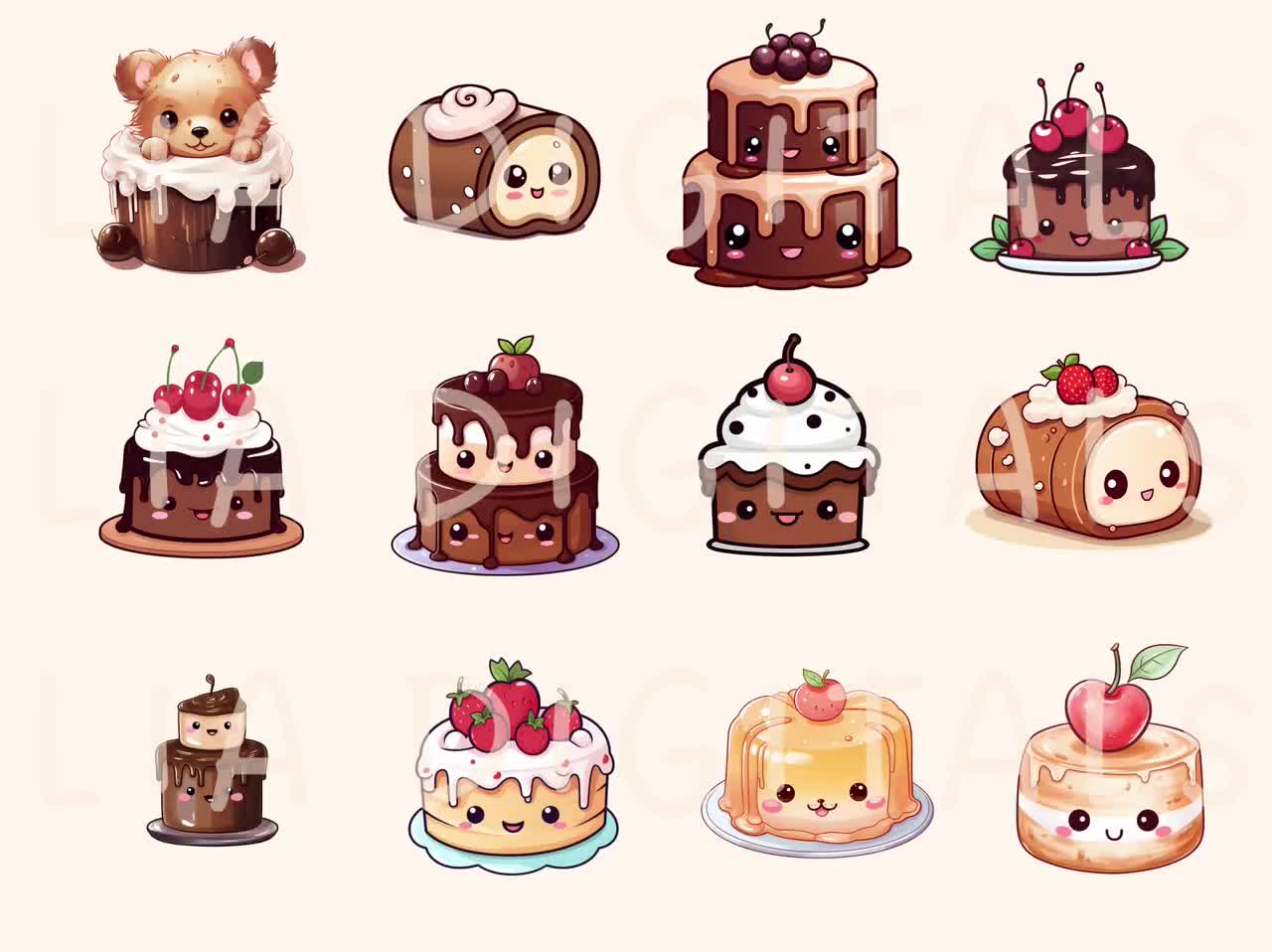 Cute Kawaii Cakes Vector Clipart - Design Cuts