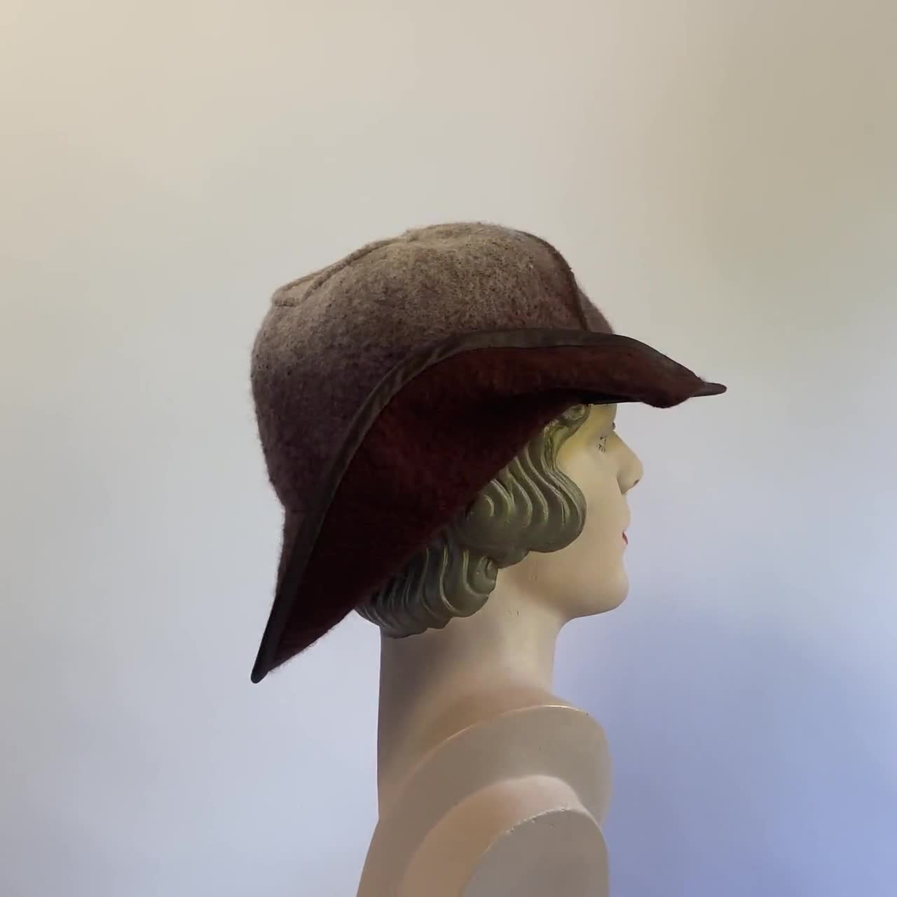 ブラウン オンブレ アシンメトリー つば付き レディース ハット ハーフ