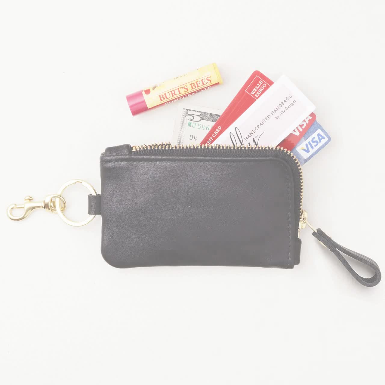 Leather Keychain ZIP AROUND Wallet, Leather Credit Card