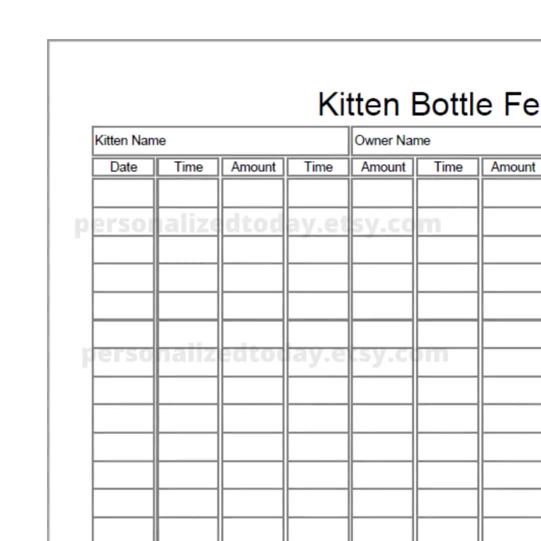 Kitten Bottle Feeding Chart Fillable And Print And Write 44 OFF