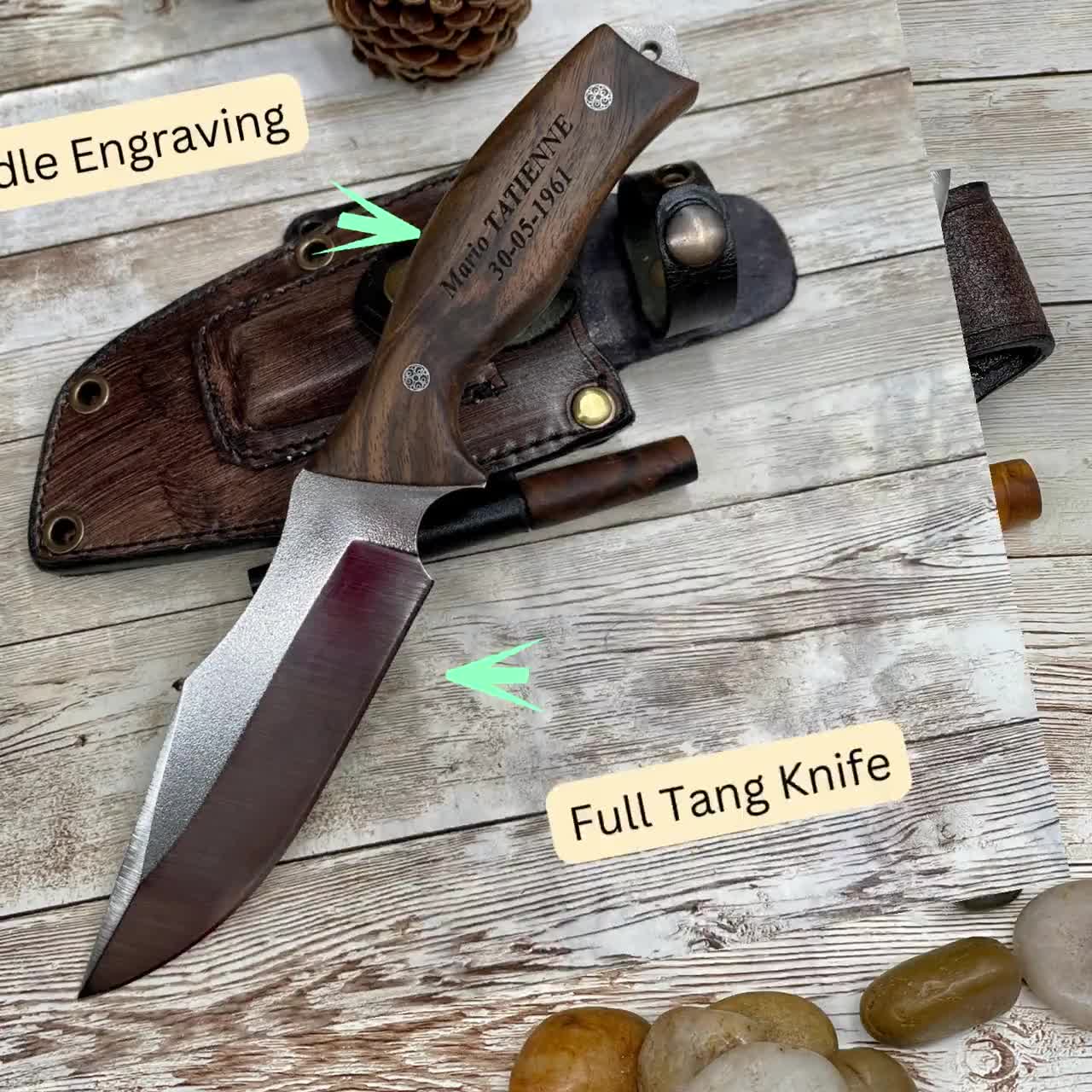 Full Tang Scandi Bohler N690 Steel Bushcraft Knife With Walnut Wood Handle  and Leather Sheath Opt. Magnesium Fire Starter Camping Knife -  Canada