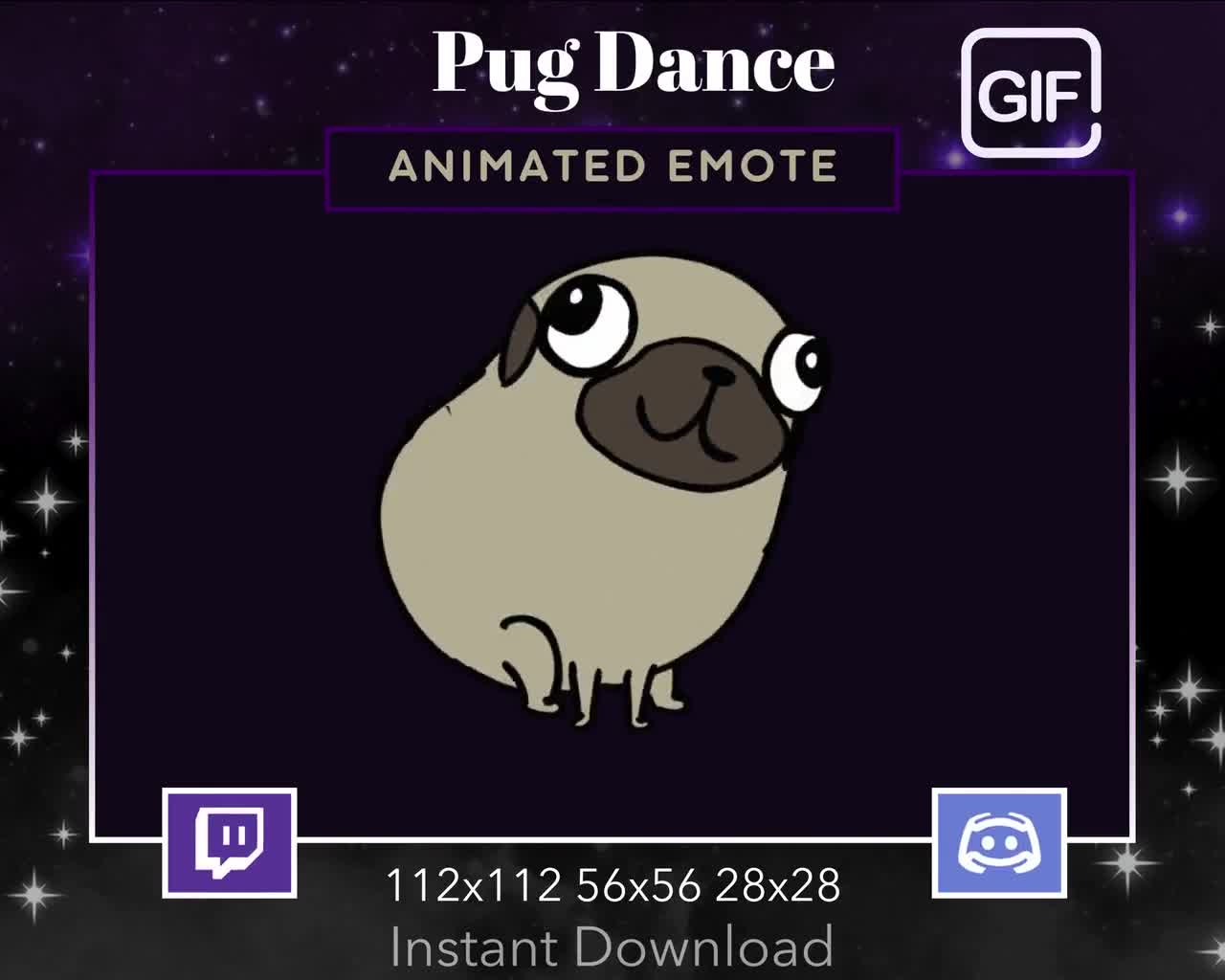 Pug Dog Dance, Shaking Booty, Twerk ,Gif, Vibing, Music, Twitch, Discord,  Stream, Emote, Kawaii, Cute, Animal,