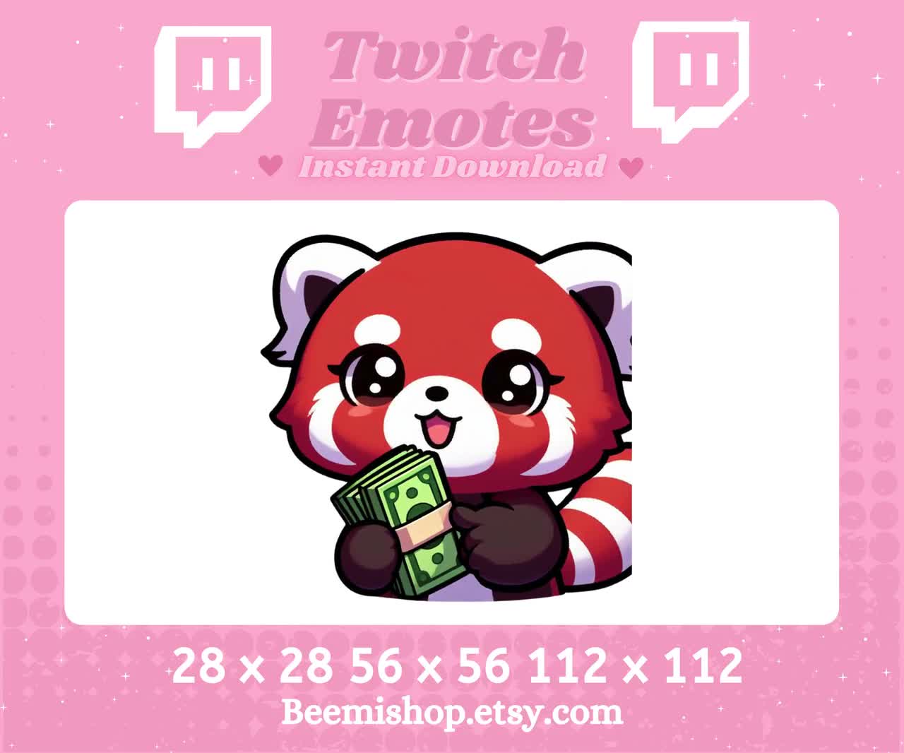 Red Panda Love Holding Cash Money Dollar Bill Kawaii Funny Adorable Anime  Twitch Discord Emote Stream Animal Youtube Cute Chibi